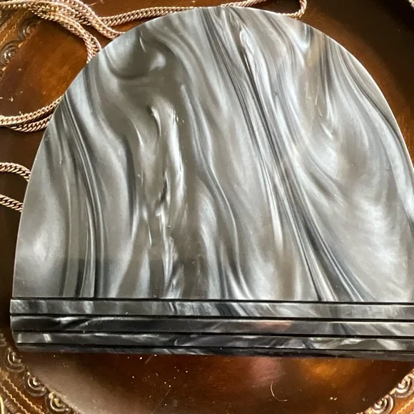 Vintage Danier Marbled Lucite Art Deco Chain Clutch - Picture 2 of 8